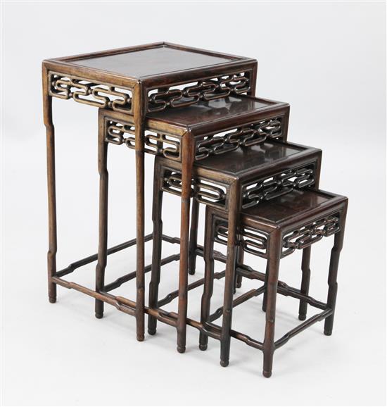 A nest of four Chinese rosewood (hongmu) tables, c.1900, largest height 72cm, width 50cm